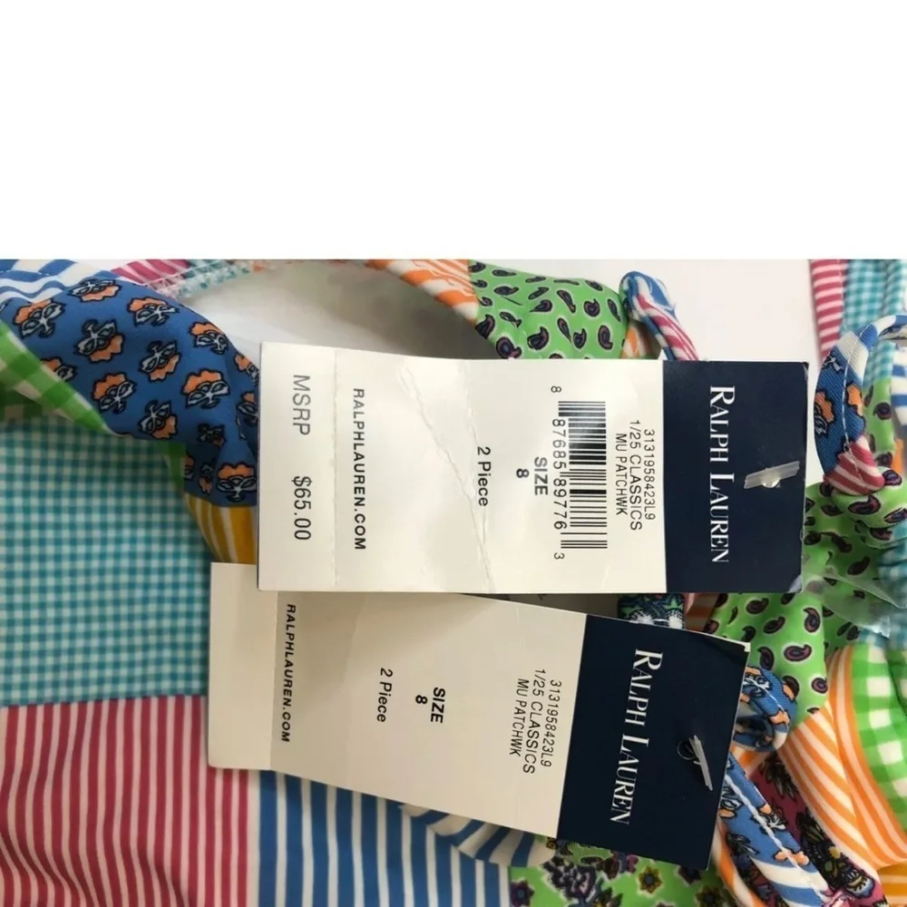 Ralph Lauren girls two pieces swimsuit patch prints size 8 NWT